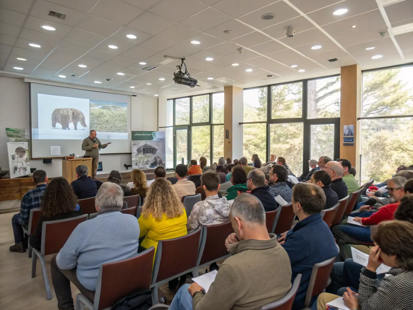 A photograph of members gathered at an educational workshop, learning about wildlife management and sustainable hunting techniques.