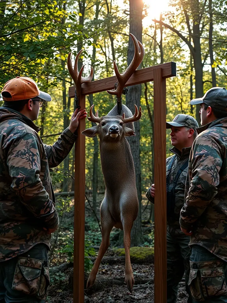 A picture of AMICALE DE CHASSE ET INTER- COMMUNALE DE MAISONS members collecting data on harvested game, illustrating their commitment to scientific monitoring and sustainable hunting practices.
