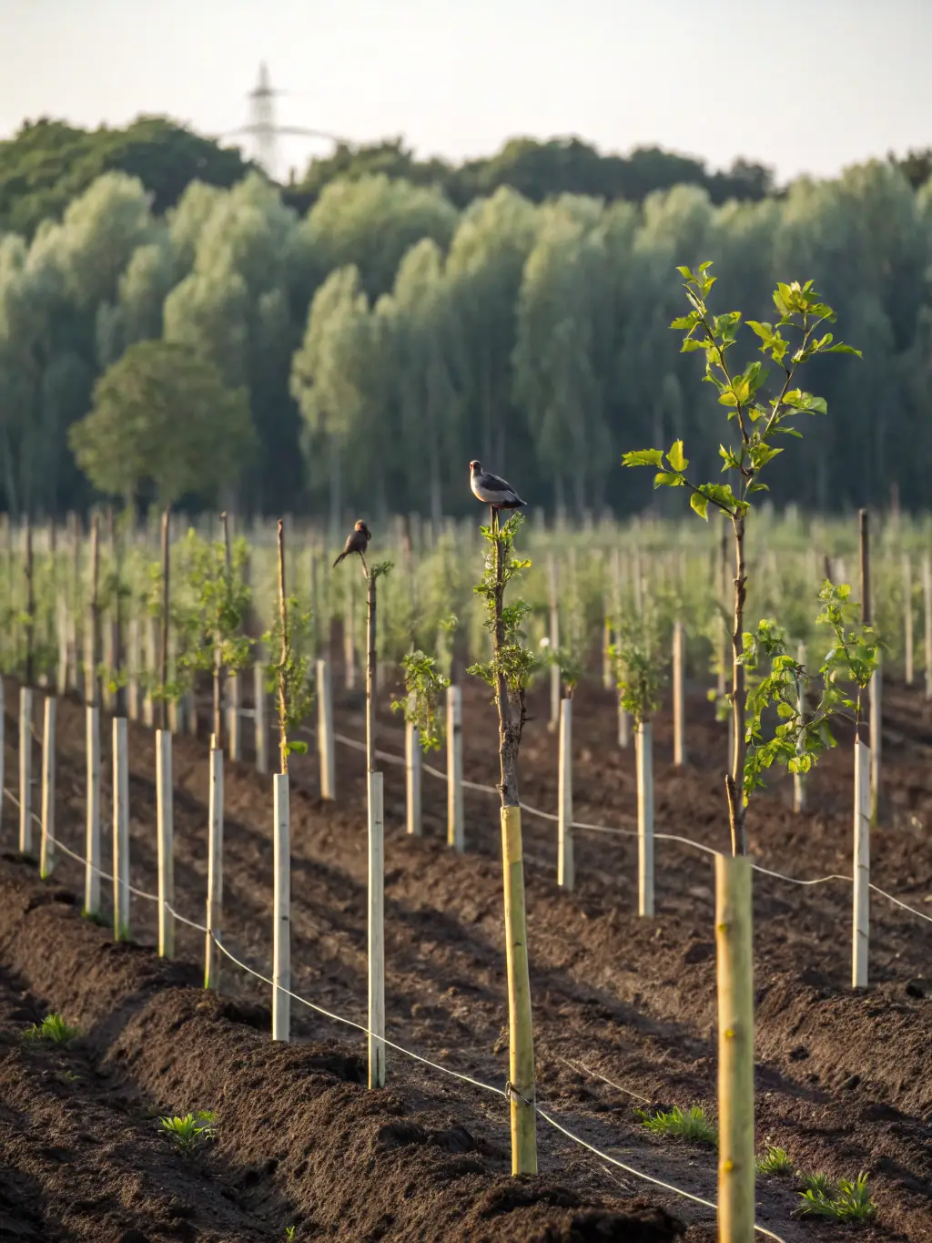A photograph of a newly planted area with young trees and shrubs, illustrating the organization's long-term investment in ecosystem restoration.